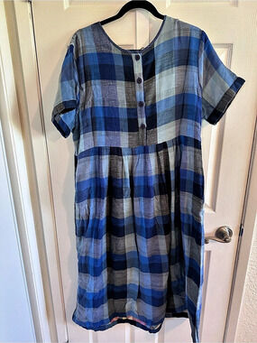 Ace and Jig Ashcroft Plaid Midi Dress in Blue & Gray XL
